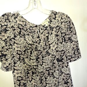 Monteau Black Ruffled Short Sleeve Blouse with Peter Pan Collar